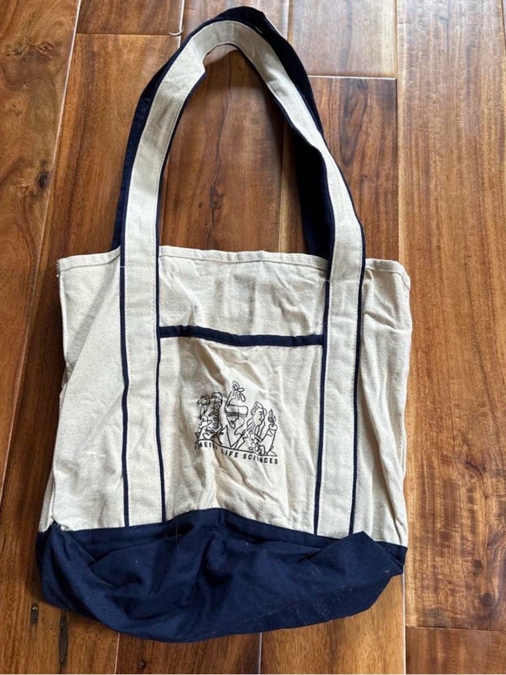 Source Unknown Cream and Black Canvas Tote with Front Pocket